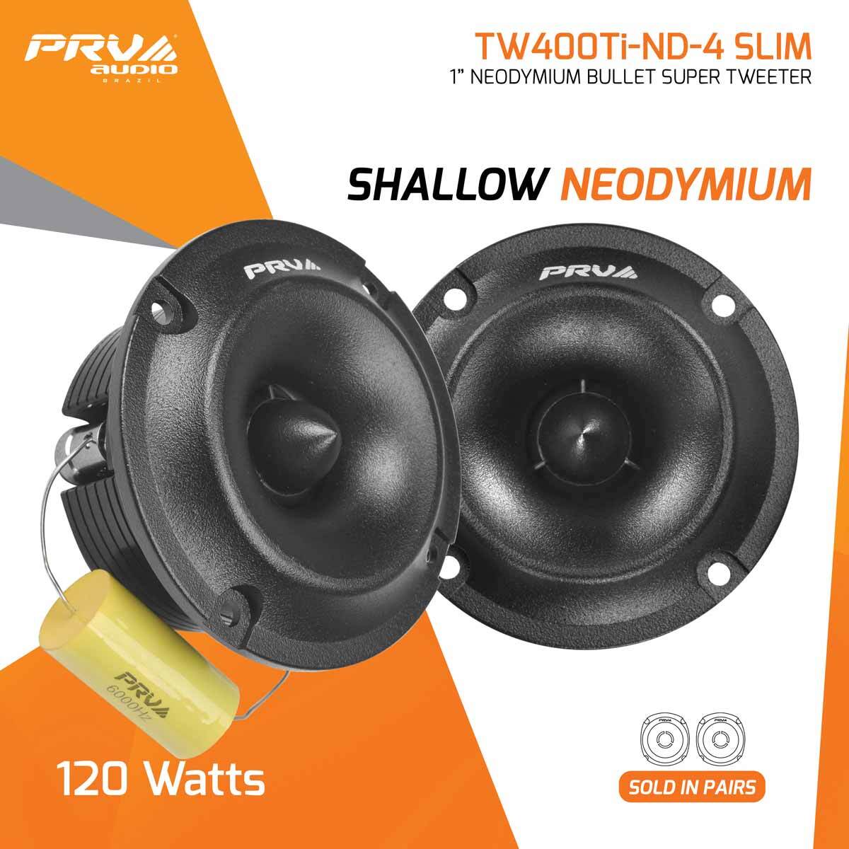 2x PRV 240W Shallow Super Tweeter Neodymium TW400Ti-Nd-4 SLIM 4 Ohm 3" Rounded
