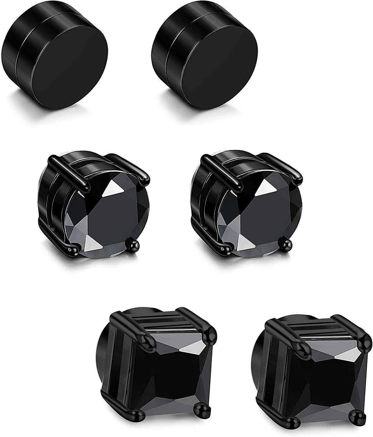 3 Pair Men Women Stainless Steel Magnetic Stud Earrings Non-Piercing Clip on E41