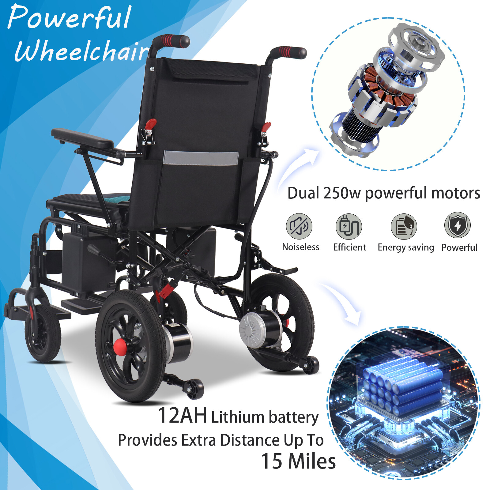 Lightweight Foldable Electric Power Mobility Wheelchair All Terrain Wheel Chairs