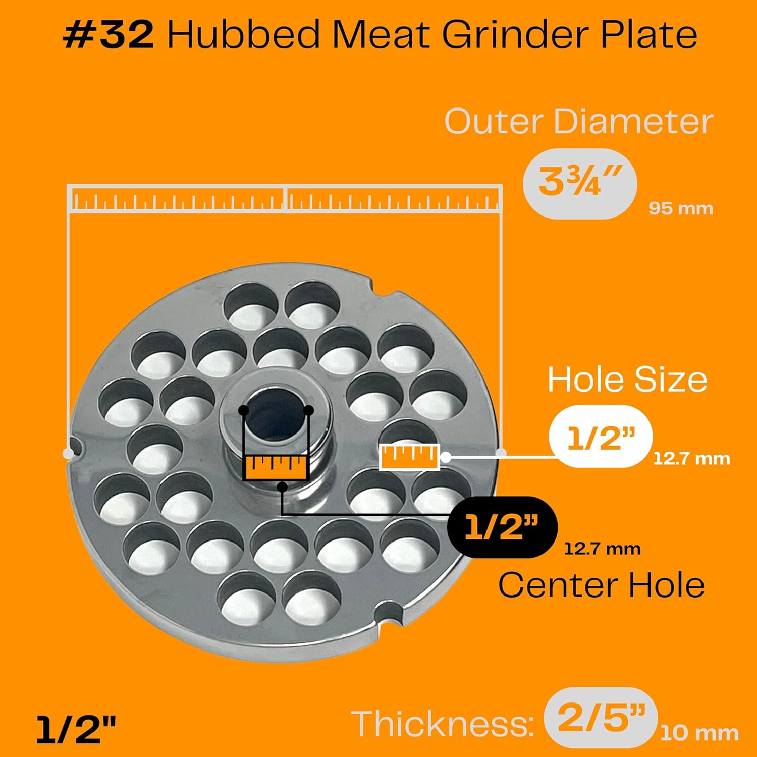 #32 Meat Grinder Plate (#32 Hubbed 1/2")