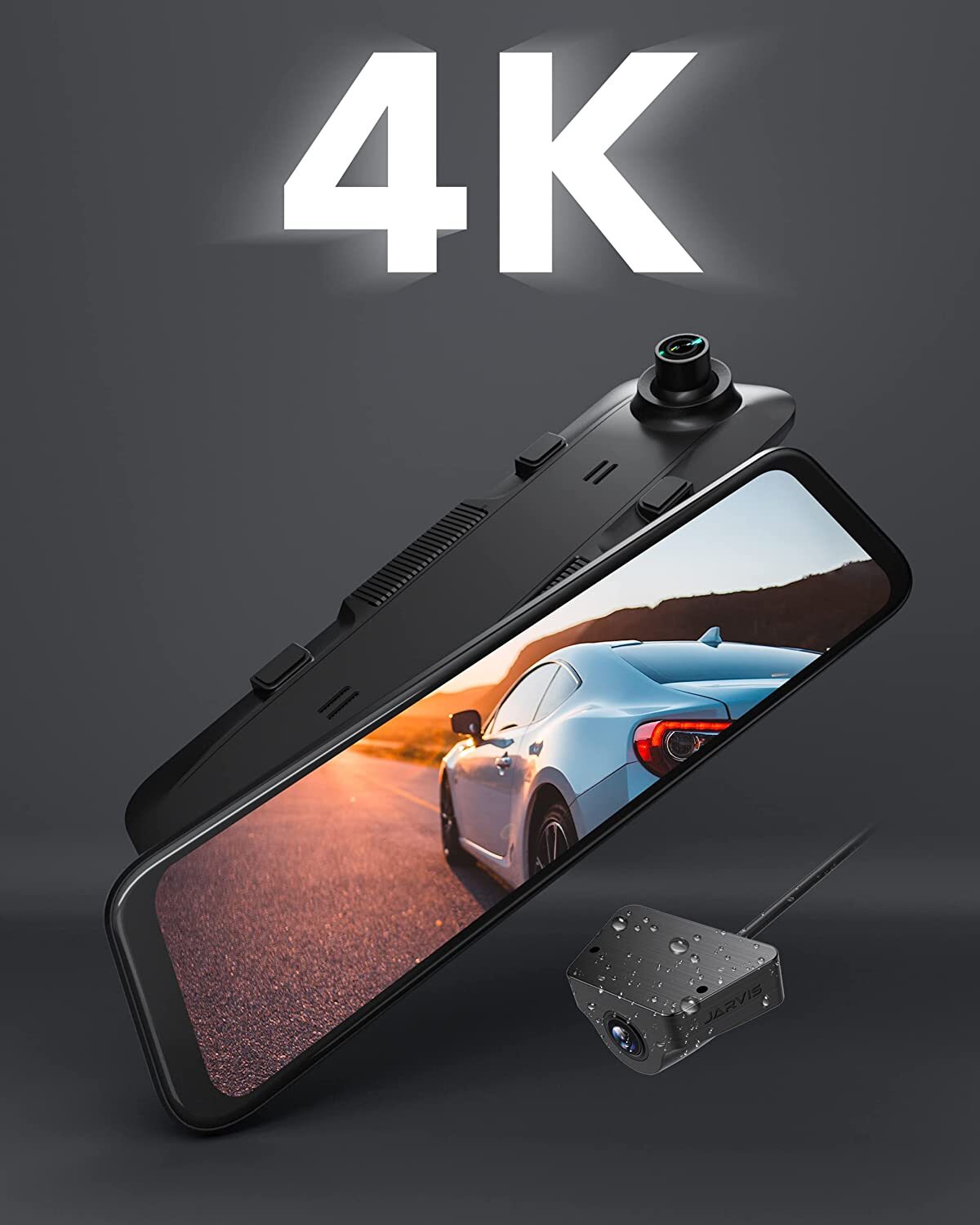 WOLFBOX 4K 12" Dash Cam Mirror GPS Car Rear View Backup Dual Camera Night Vision