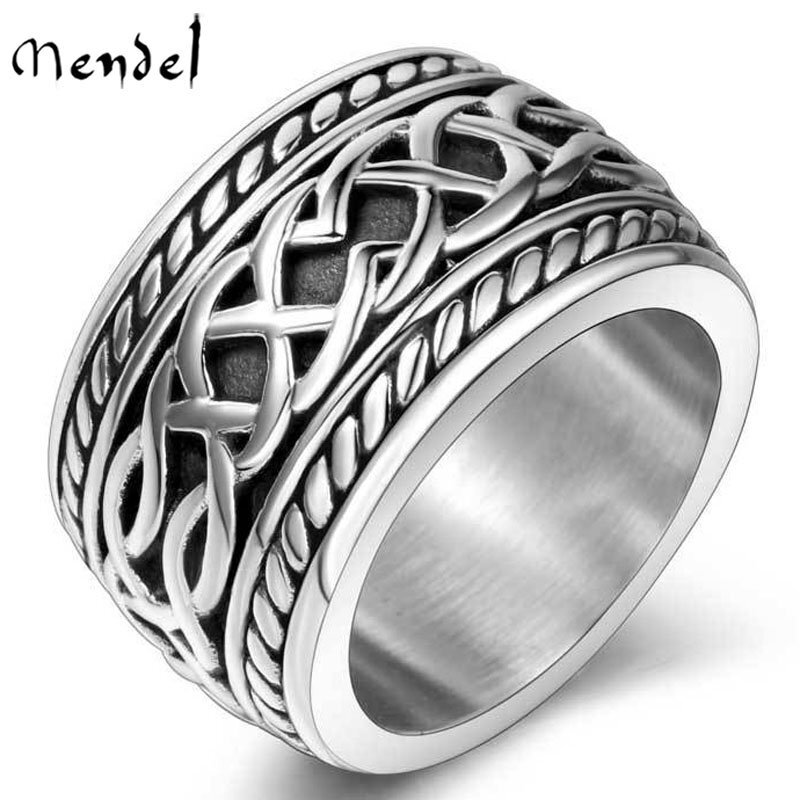MENDEL Mens Irish Celtic Love Infinity Knot Ring Band Stainless Steel Size 7-15
