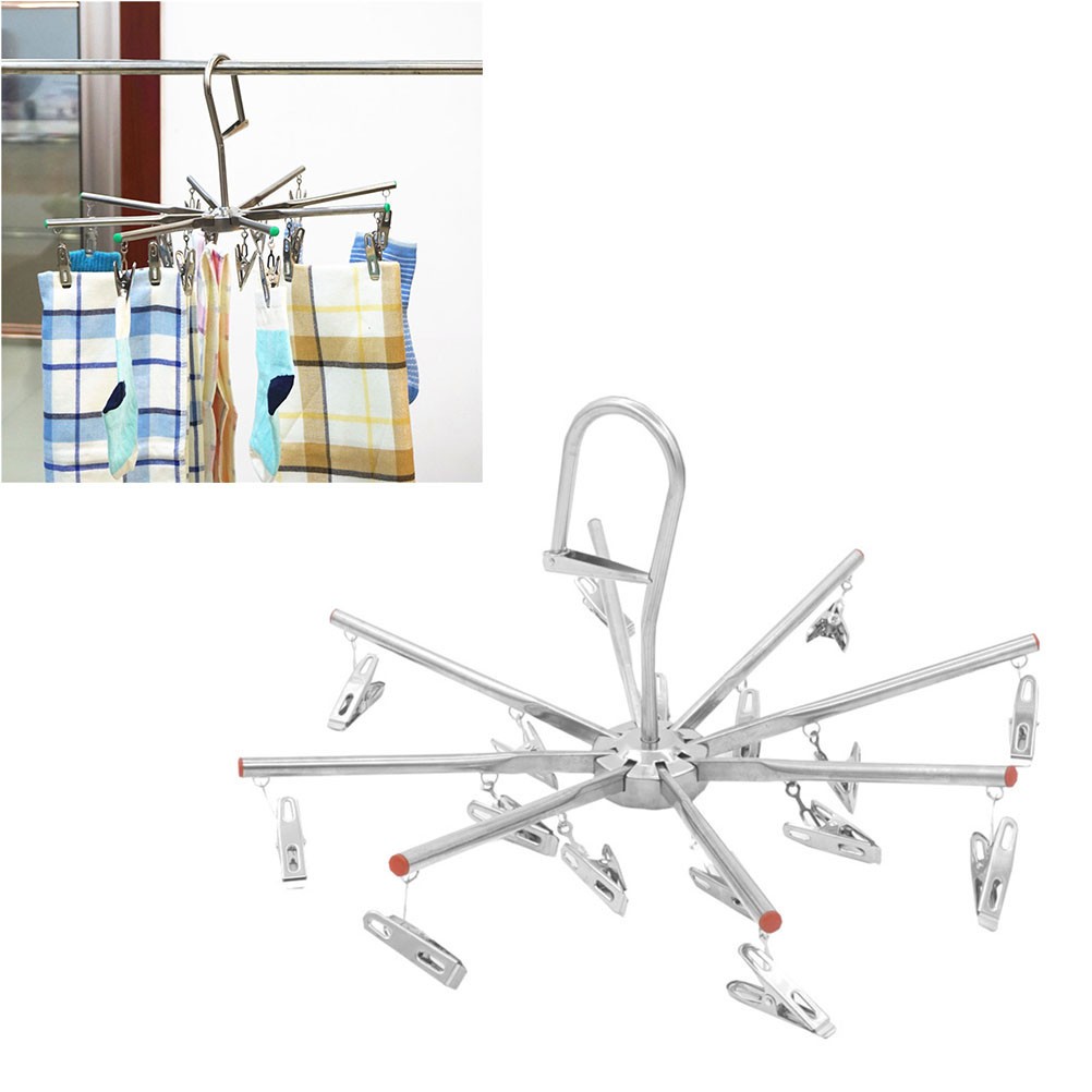 Hanging Laundry Drying Rack Clothes Stand Foldable Hangers with Clips