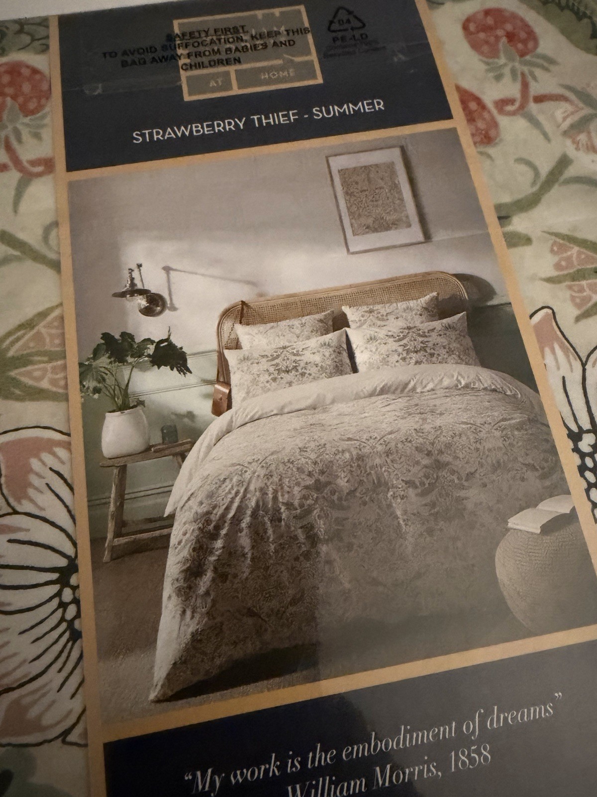 WILLIAM MORRIS Strawberry Thief Summer White Floral 3PC QUEEN Duvet Cover Set