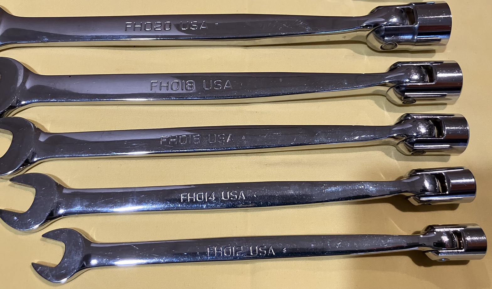 SNAP-ON TOOLS FHO12-FHO24 7 PIECE FLEX HEAD OPEN END COMBINATION WRENCH SET-NICE