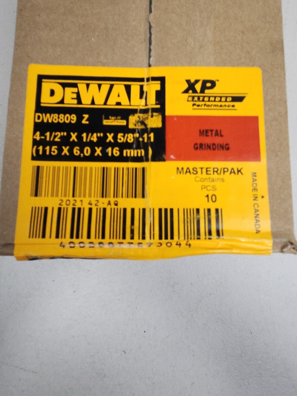 Dewalt DW 8809 4 1/2 " X 1/4" X 5/8-11" Grinding Wheel 10 Pack