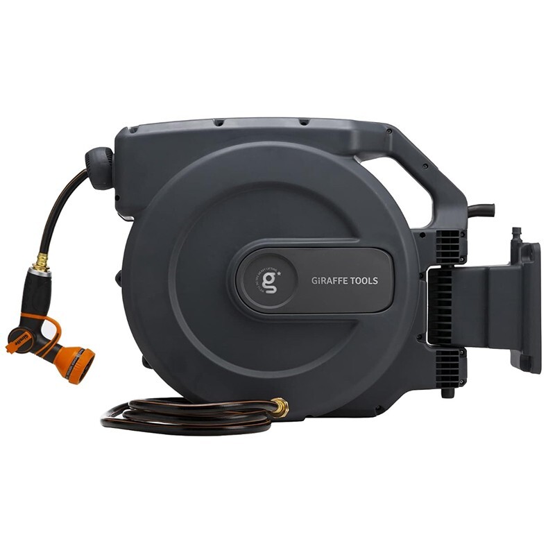 Giraffe Tools Retractable Garden Water Hose Reel, Wall Mounted