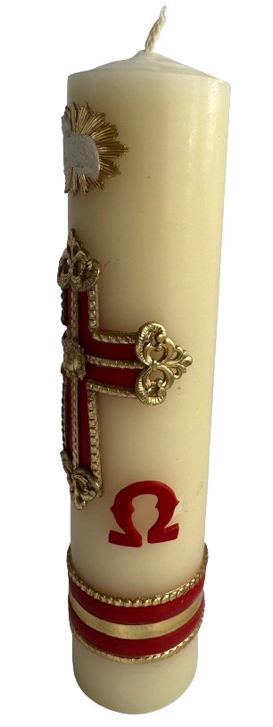 8"x2" Cirio Pascual Alfa & Omega Con Cruz Y Decoración en Cera Easter Lent Holy