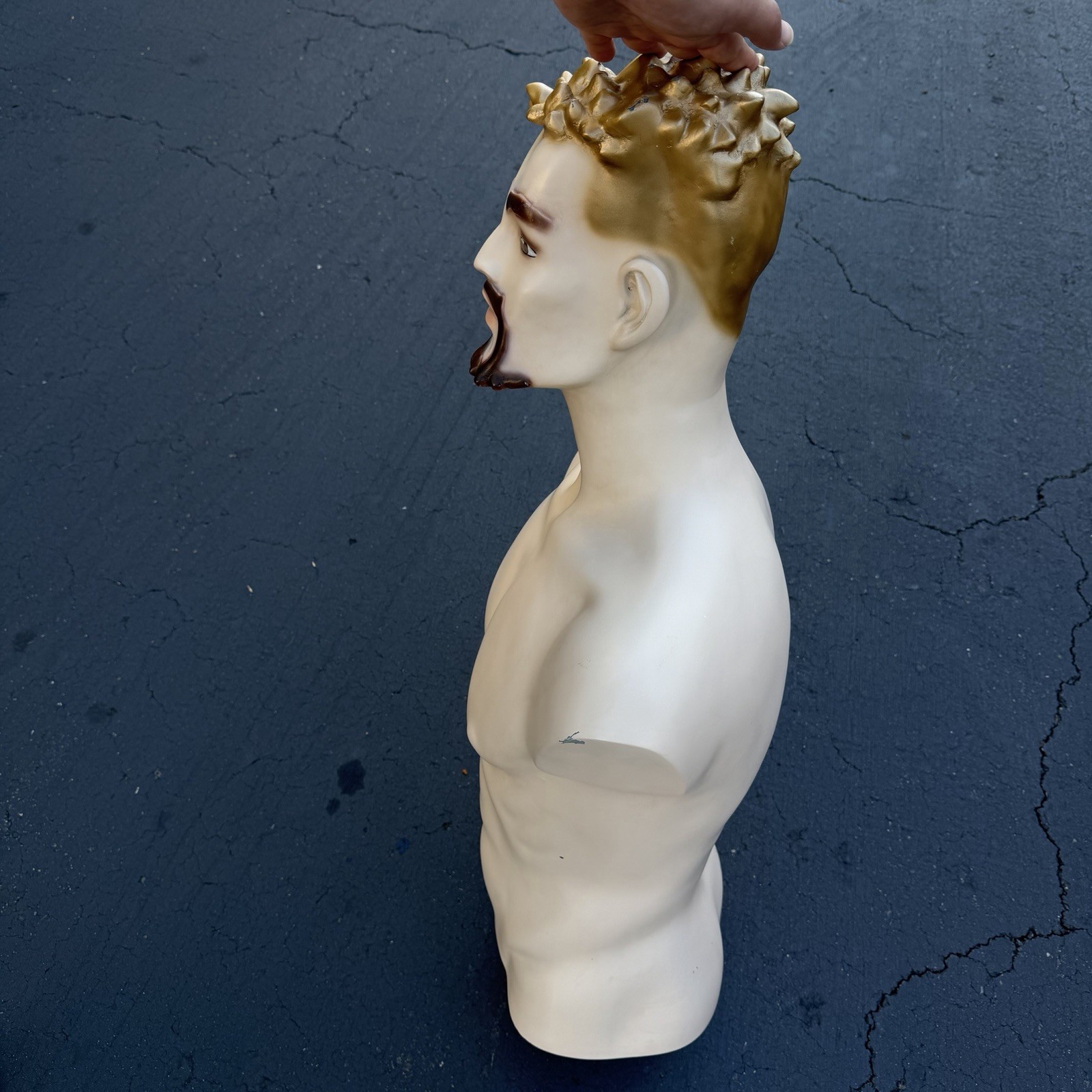 Lady Lulu Vintage Mannequin Torso Head Male Man Muscle Goatee Gold Spike Hair