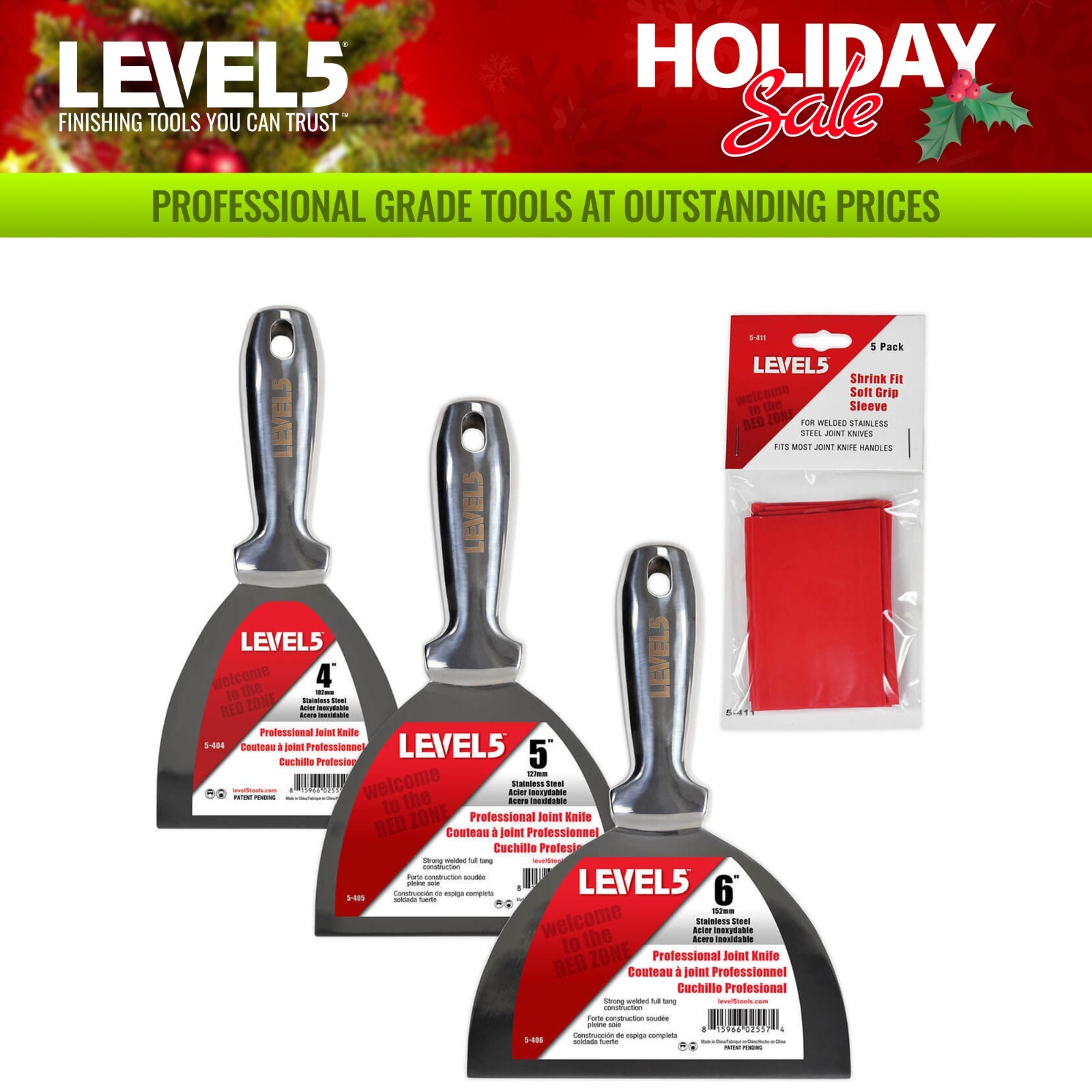 Putty Knife Set 4" 5" 6" Stainless Steel Joint Knives | LEVEL5 | 5-450