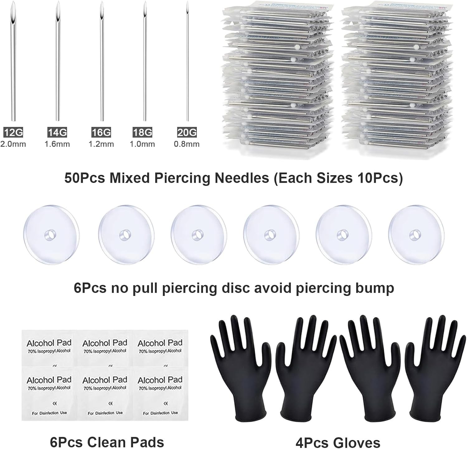 Body Piercing Kit 66PCS Professional Piercing Kit Includeds 50Mixed 12G 14G 16G