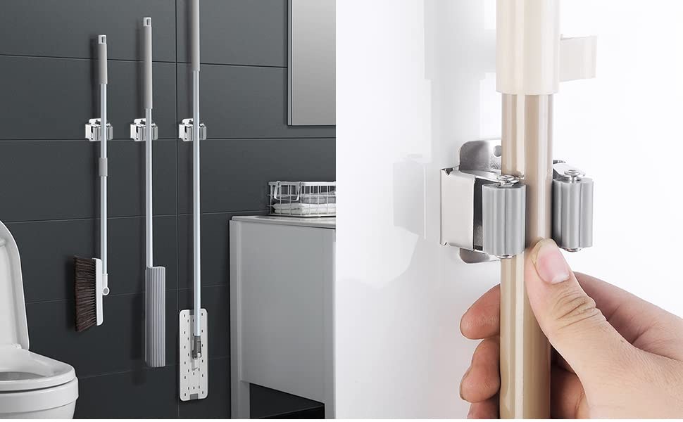 PCS Broom and Mop Holder, Heavy Duty Garden Tool Organizer Rack 3 Matte Black