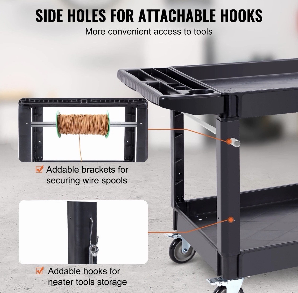 Utility Service Cart VEVOR 2 Shelf 550LBS 2 Swivel Wheels & 2 Fixed Wheels