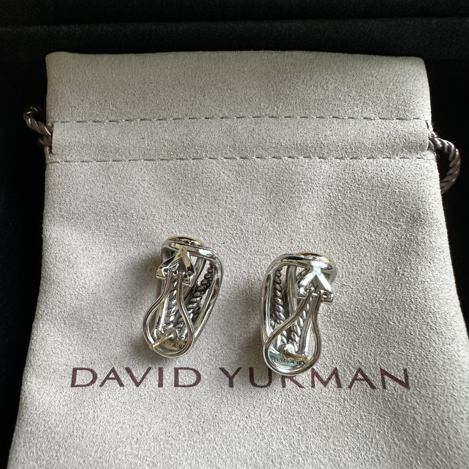 David Yurman Crossover Shrimp Earrings Sterling Silver with 18K Yellow Gold
