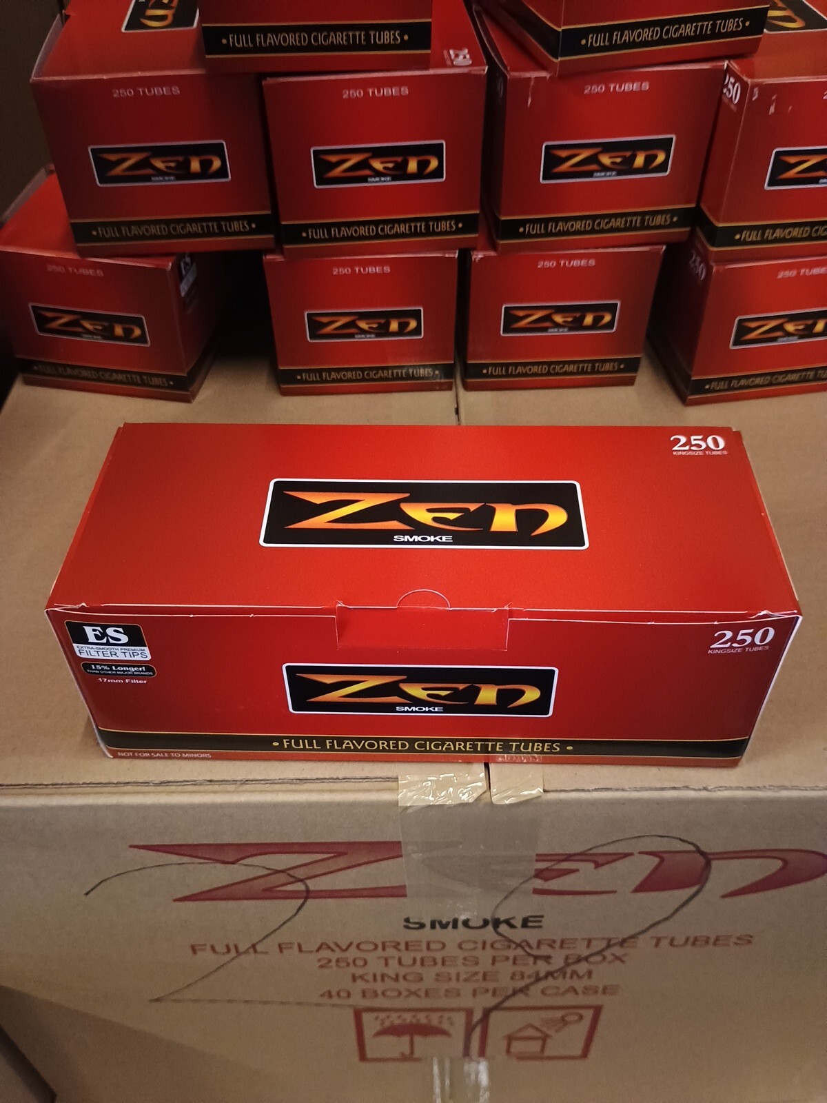 Zen Red King Size Full Regular Cigarette Tubes 40 Box Case