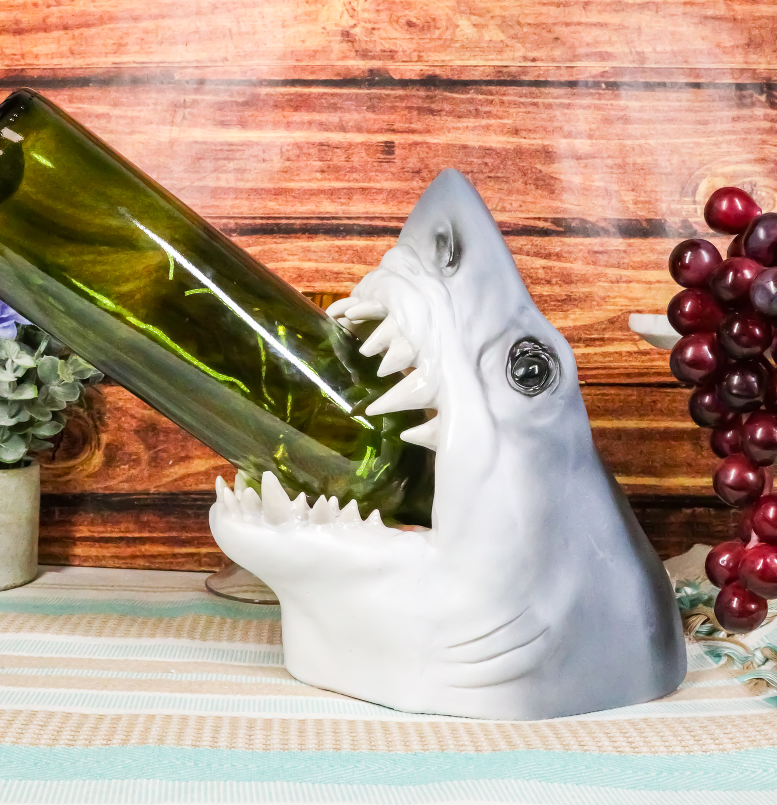 Ocean Marine Prehistoric Megalodon Shark Jaws and Teeth Wine Holder Caddy Statue