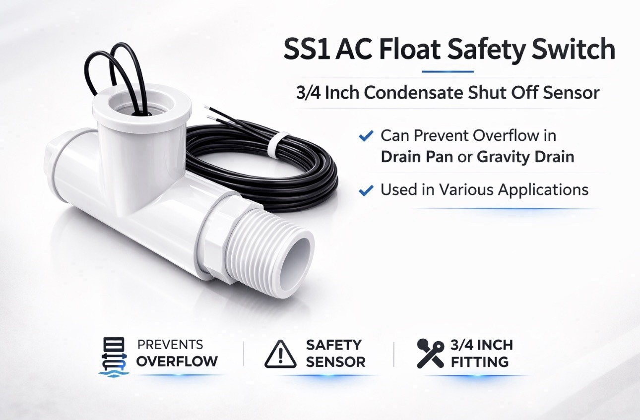 SS1 AC Float Switch HVAC Condensate Overflow Safety Shutoff Sensor (12 pack)