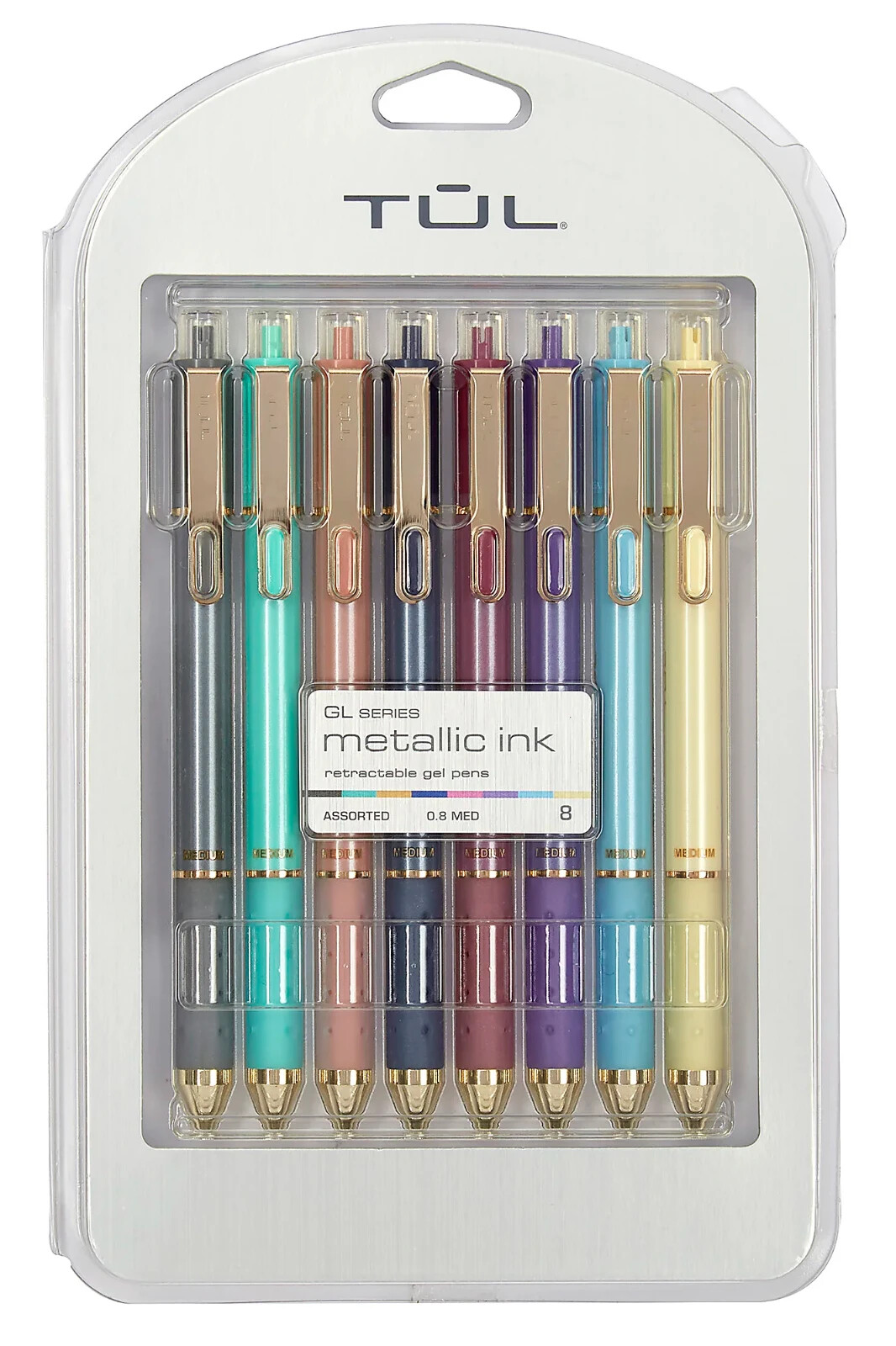 TUL Limited Edition GL Series Metallic Ink Retractable 0.8mm Gel Pens - 8 Pack