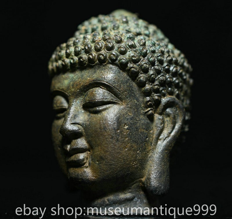 2.4" Old Chinese Bronze Ware Tang Dynasty Shakyamuni Buddha Head Statue