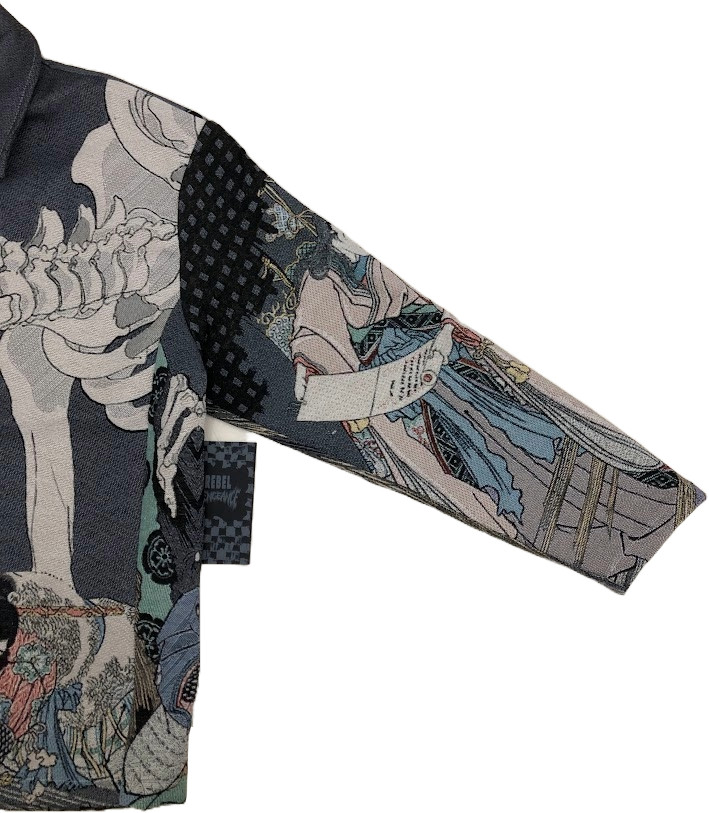 Rebel Vengeance Japanese Ukiyo-e Skeleton Tapestry Jacket, BLACK FRIDAY SALE 17%