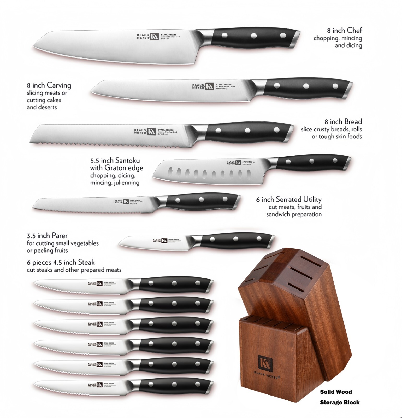 Klaus Meyer Stahl High Carbon Steel 13 Piece Knife Block Set