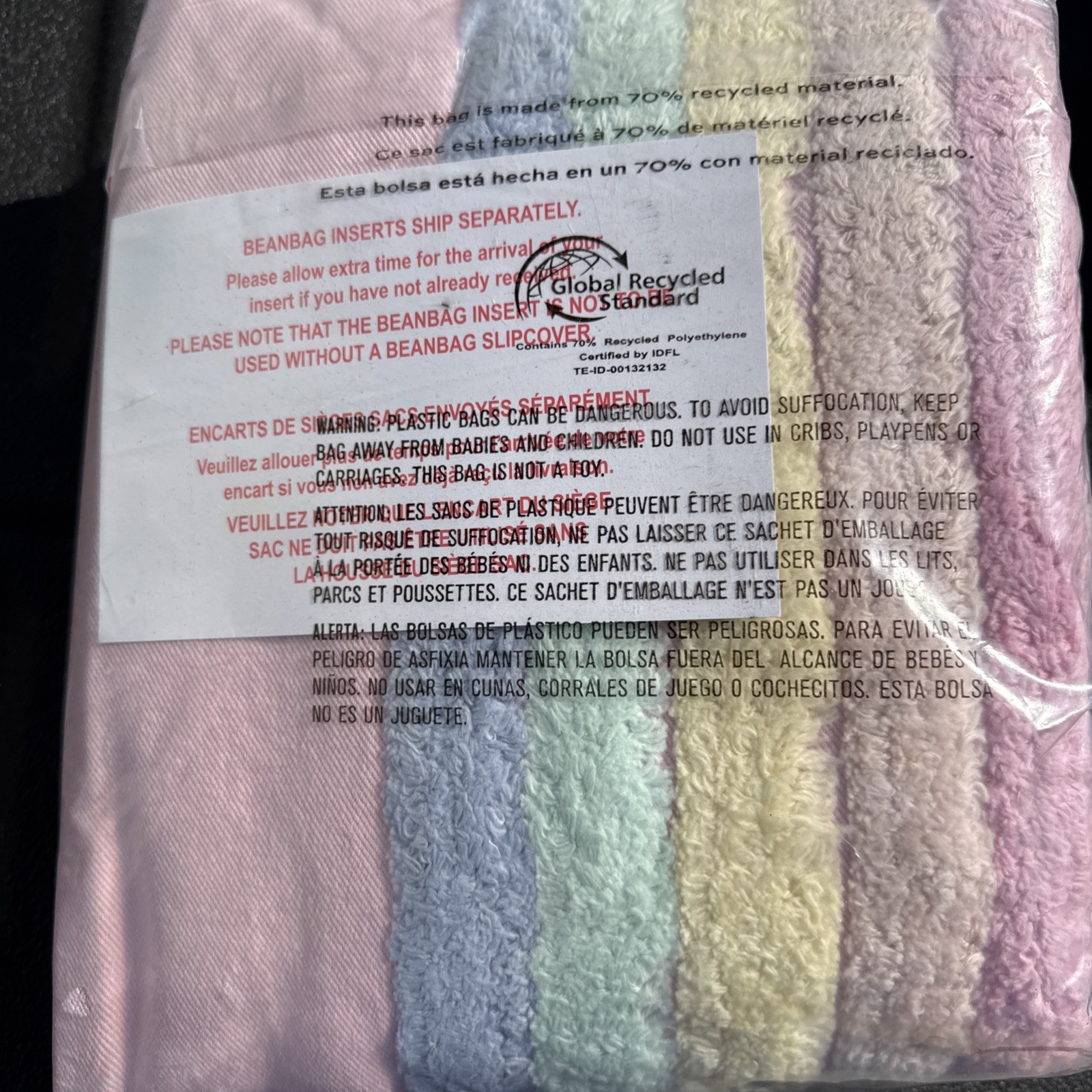 Pottery Barn Teen Anywhere Beanbag Candlewick Rainbow Blush - 31" - New