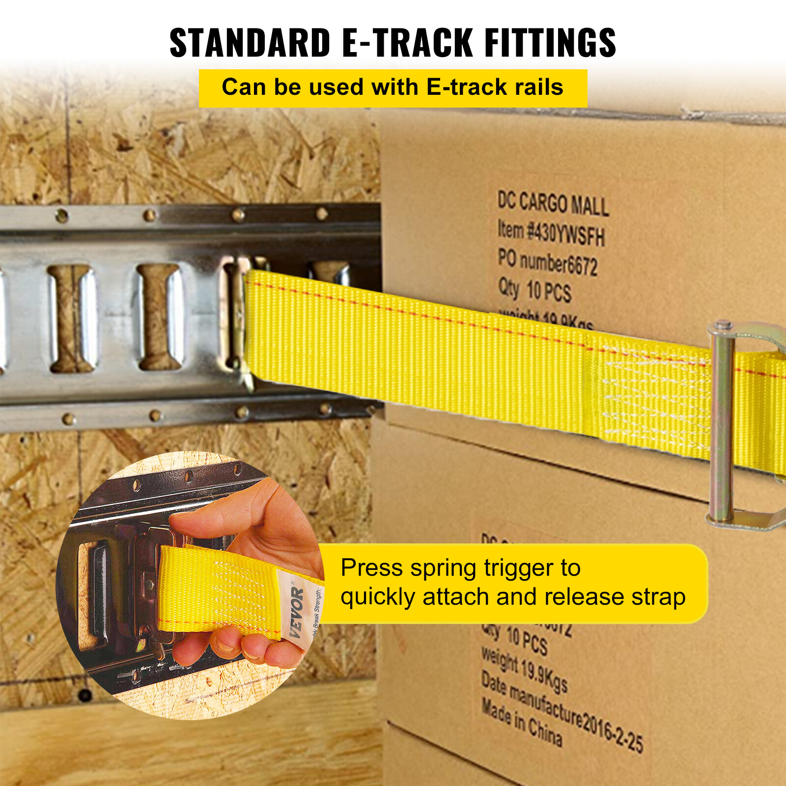 VEVOR 18 Pack E-Track Ratchet 2" x 15' Tie Down Strap 4000 lbs Breaking Strength