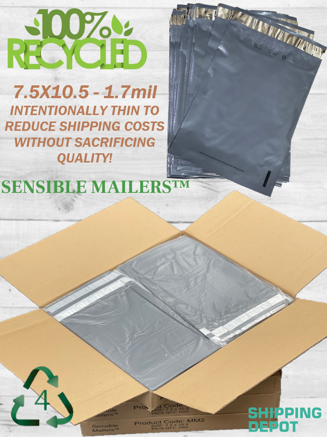 Eco-Friendly Poly Mailer Envelopes by Sensible Mailers 100% Recycled Material