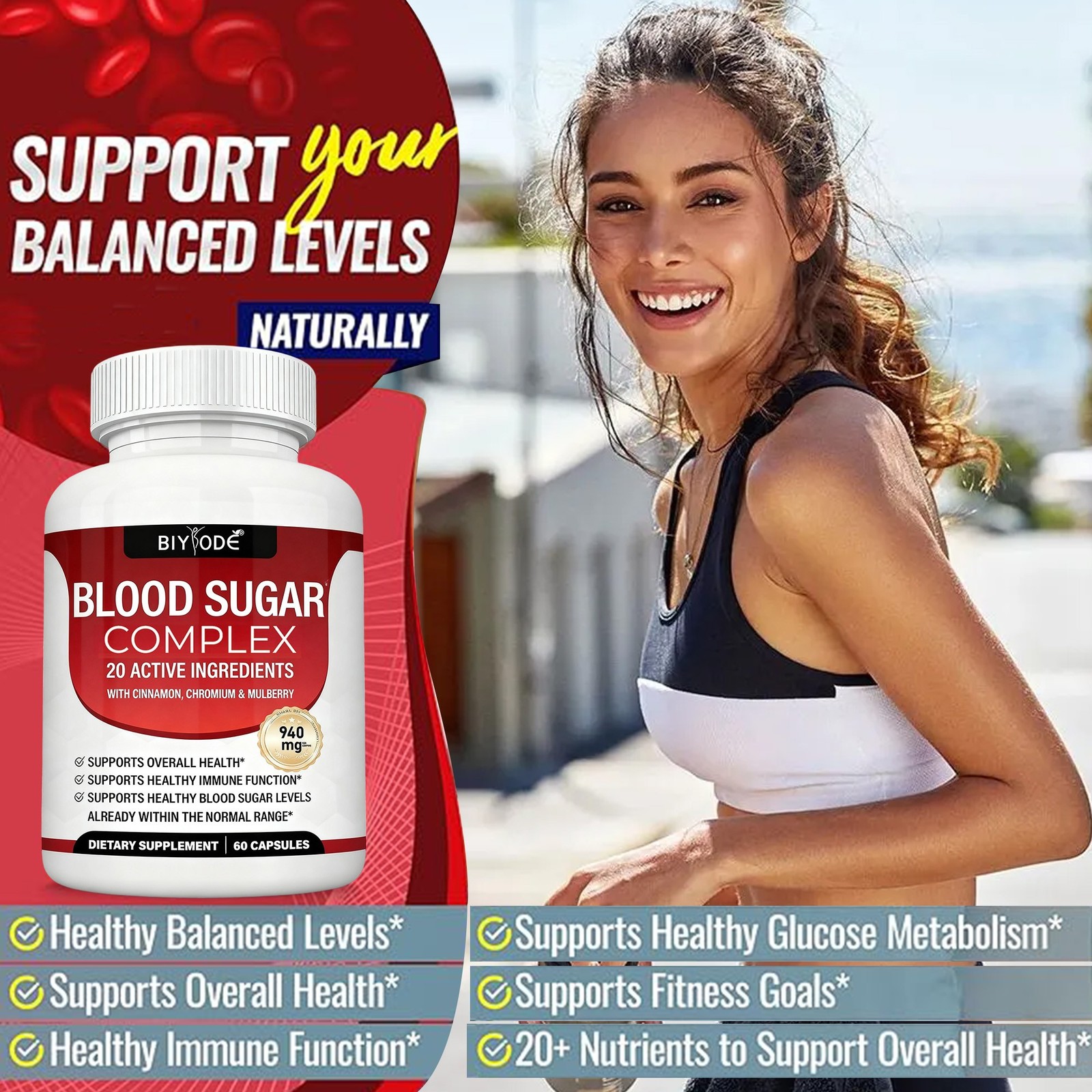 Blood Sugar Complex Supplement - Supports Healthy Blood Sugar Levels 60 Capsules