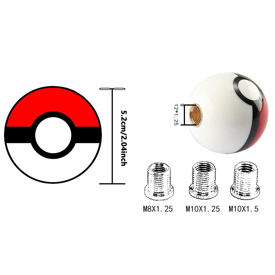 Universal Pokemon Shift Knob Round Poke Ball Gear Shifter Head with 3 Adapters