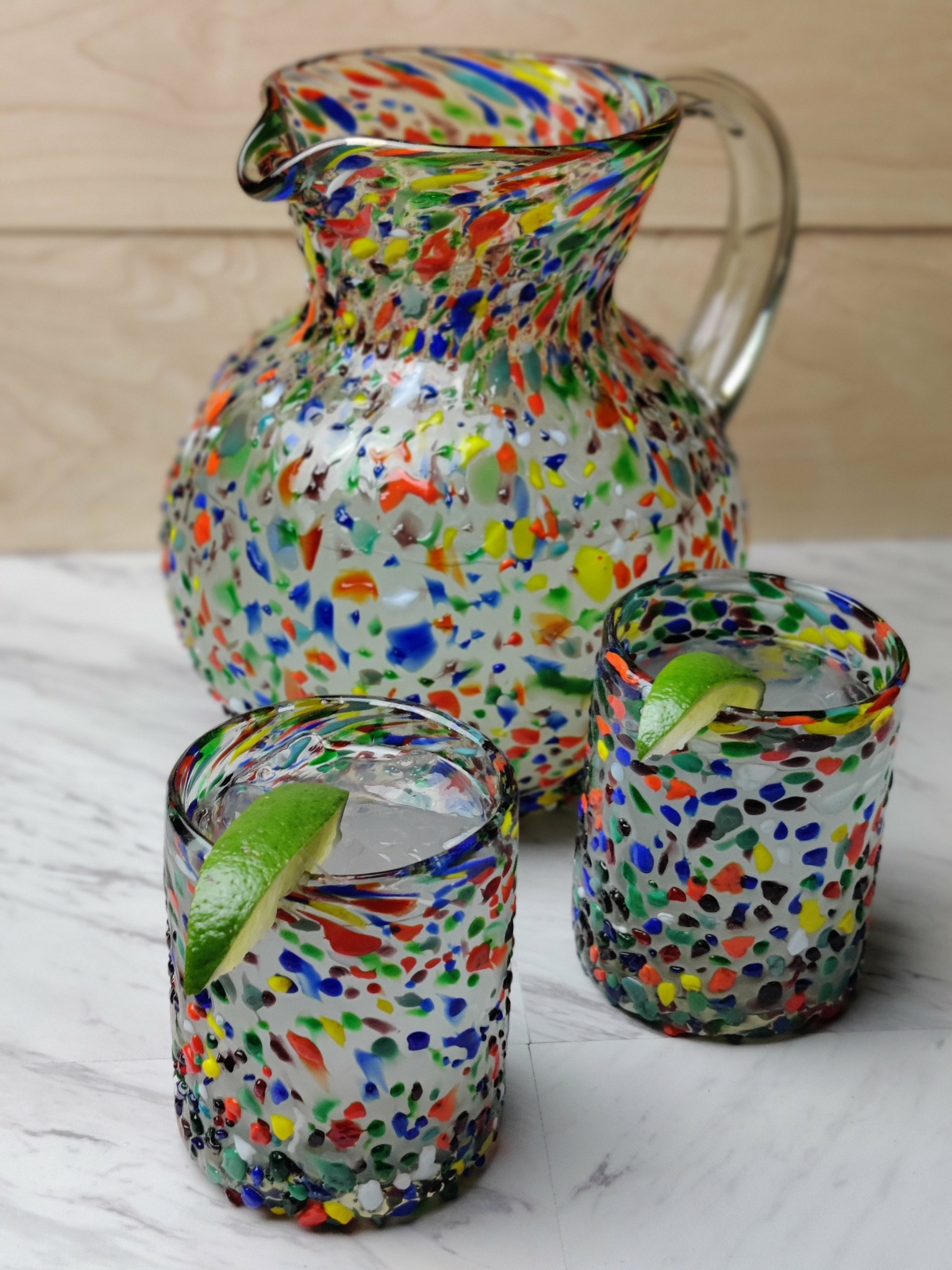 Hand Blown Mexican Drinking Glasses – Set of 6 Confetti Rock Tumbler Glasses...