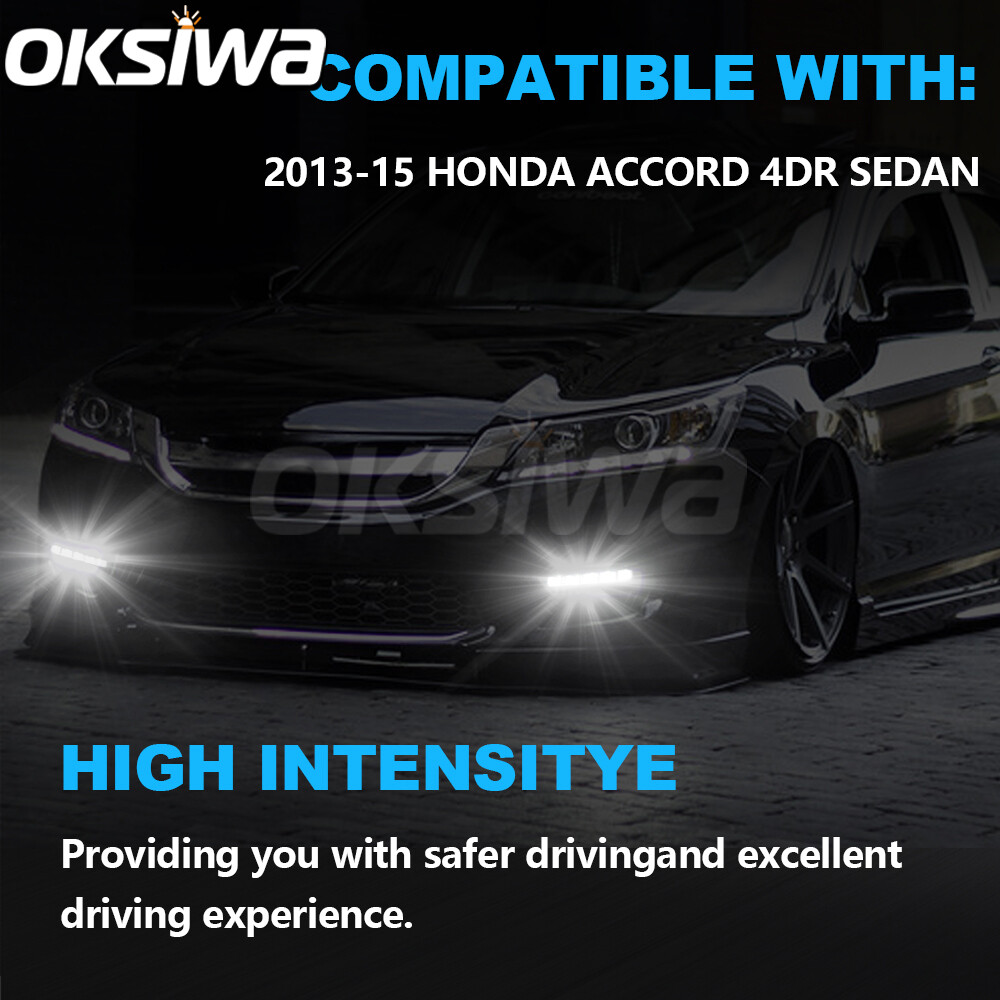 LED Fog Lights For 2013 2014 2015 Honda Accord 4DR Sedan Clear Lens Bumper Lamps