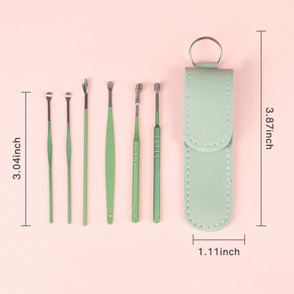 6Pcs Ear Pick Cleaning Set Spiral Tool Spoon Ear Wax Remover Cleaner Curette Kit