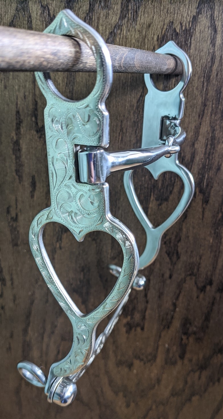 Western Silver Heart Cheek Show Bit - 5" Snaffle Mouth - 8" Cheek