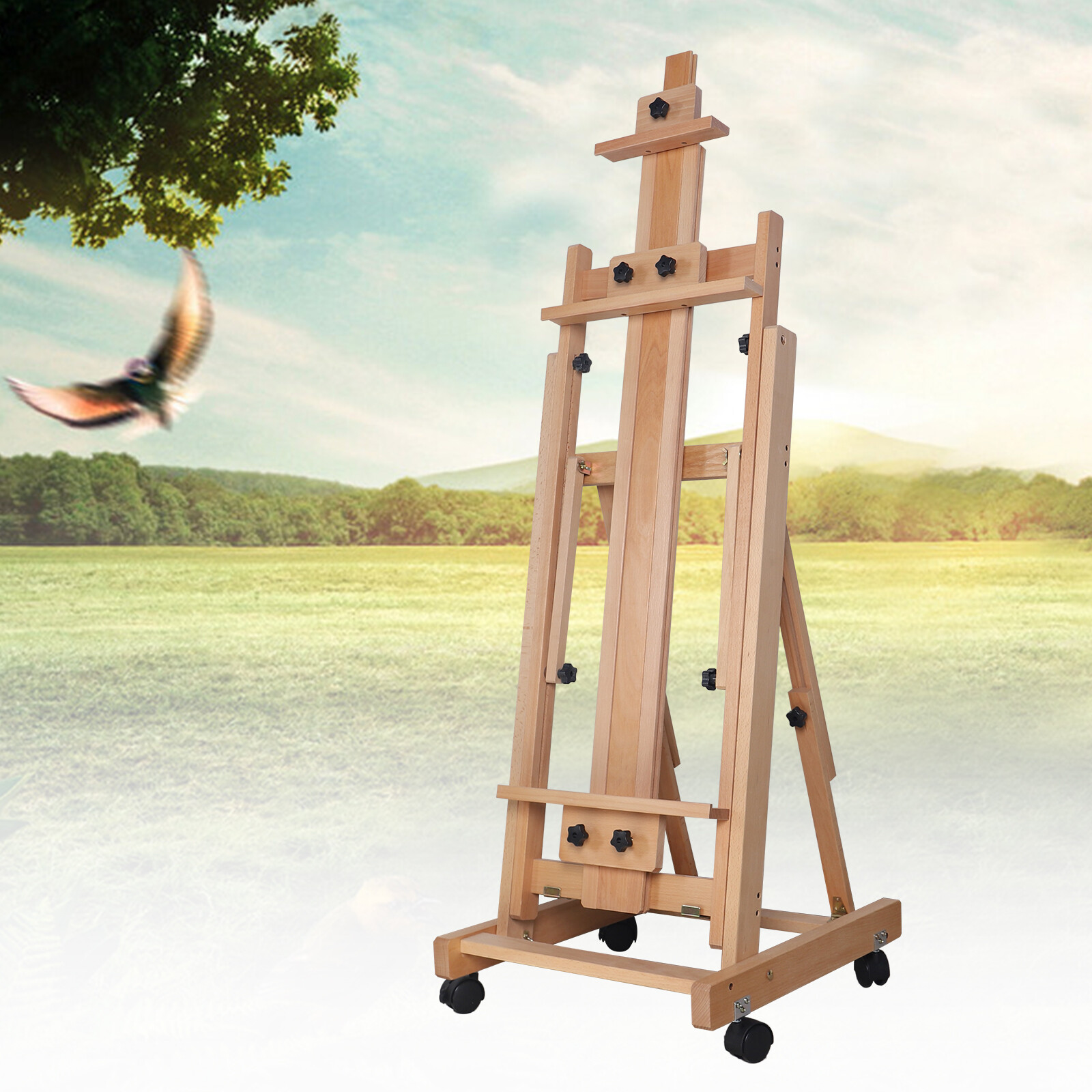 Extra Large Studio H-Frame Easel Adjustable Solid Beech Wood Artist Easel Movabl