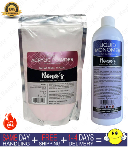Nena's Acrylic Liquid monomer 16 Fl oz +  Nena's Acrylic Powder 16 FL oz (Pink)