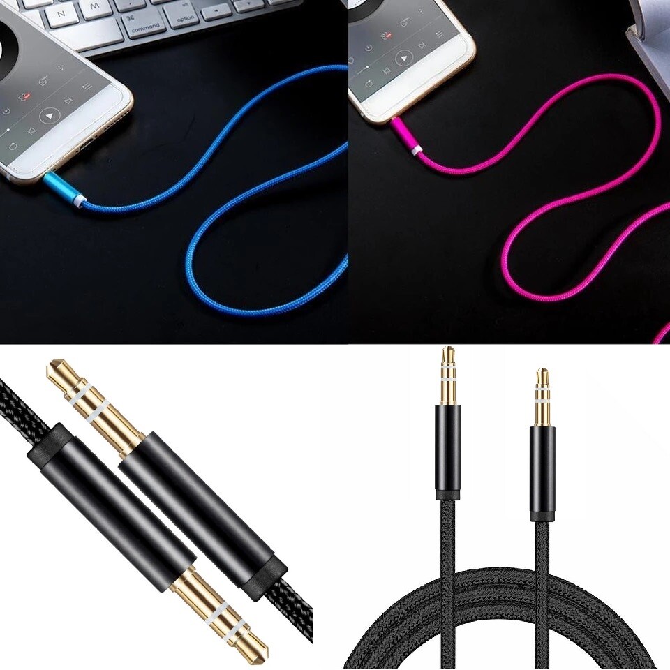 2x 3.5mm Braided Male to Male Stereo Audio AUX Cable Cord for PC iPod CAR iPhone