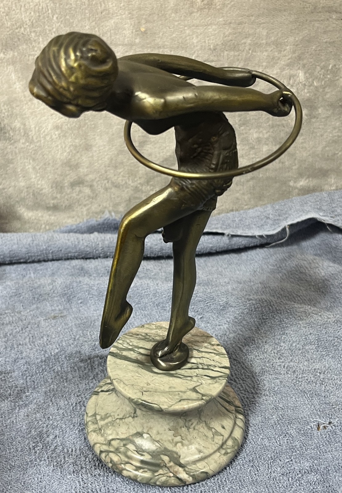 Art Deco Bronze Sculpture Statue Figurine - Hoop Girl Dancer - Marble Base