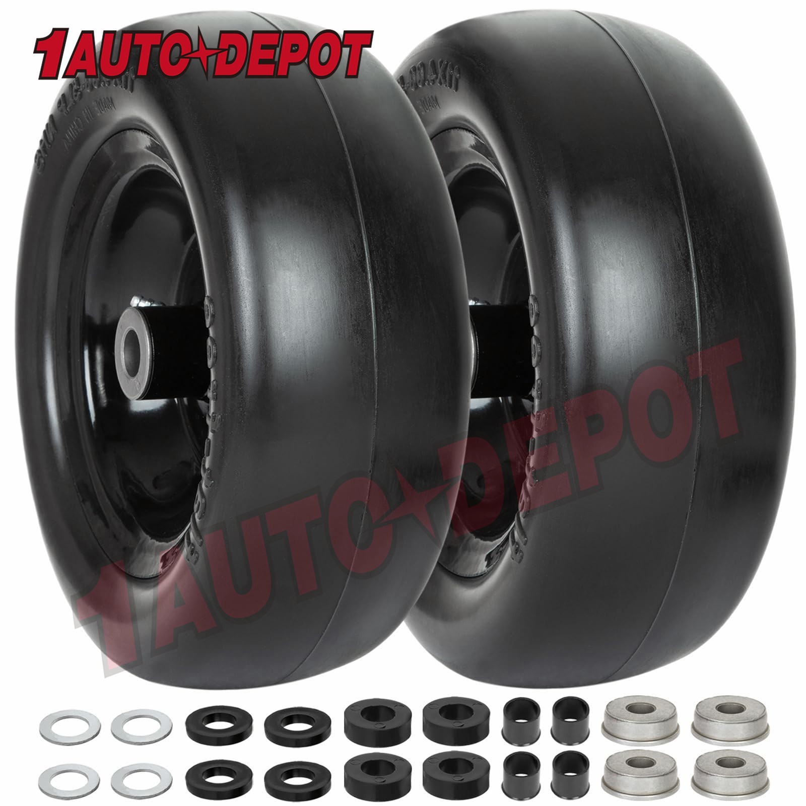 RVpunk 11x4.00-5 Flat Free Lawn Mower Tire with Rim Universal Fit Set of 2