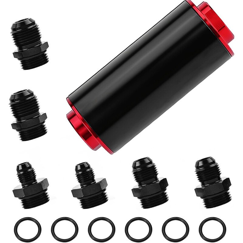 High Flow Inline Fuel Filter 100 Micron Cleanable 6AN 8AN 10AN Adapter Universal