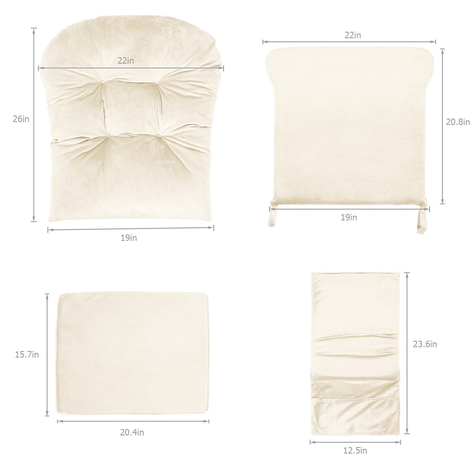 Velvet Glider Rocker Replacement Cushions w/ Storage 5Pcs Back/Seat/Ottoman/Arms