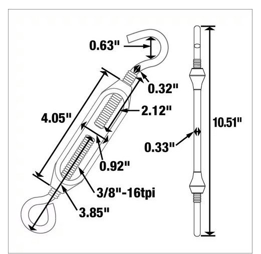3/8 in. x 10-1/2 in. Zinc-Plated Turnbuckle Hook and Eye Steel