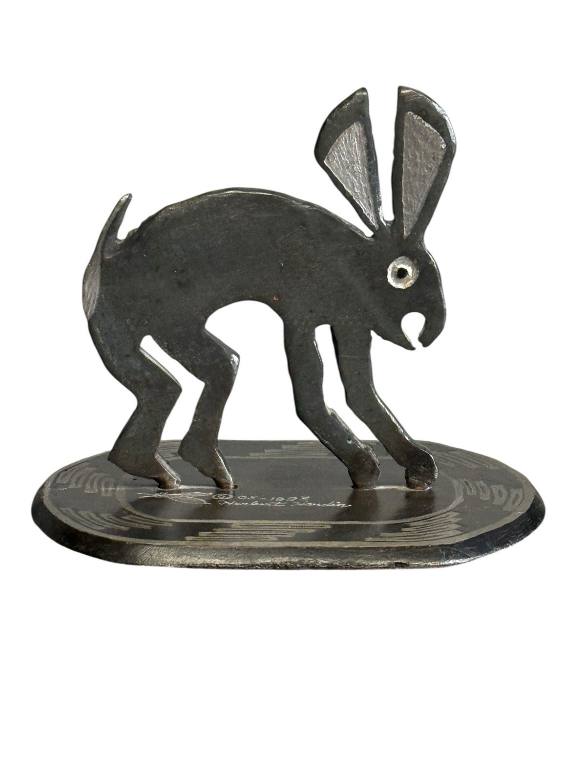 Herbert Hardin Signed Metal Mimbus Rabbit Sculpture 1993 Santa Clara Southwest