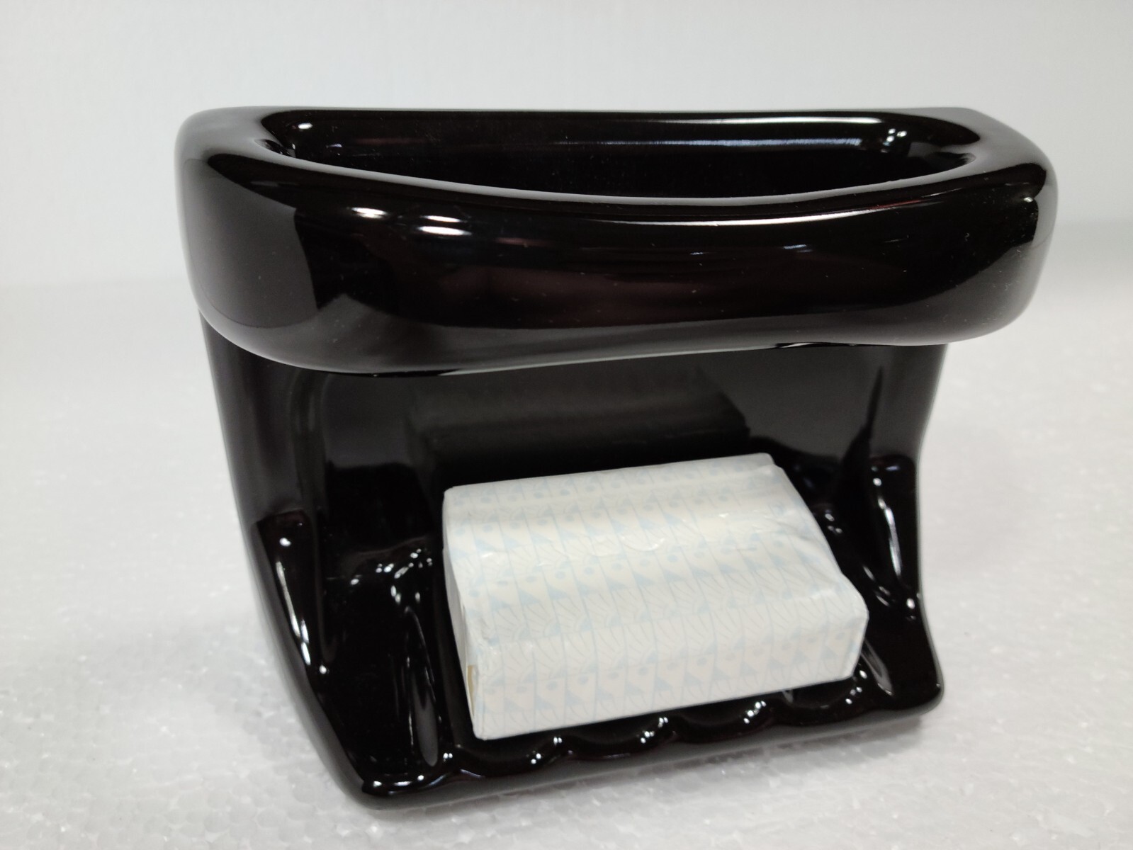 Vintage Black Ceramic Soap Dish Tray Washcloth Holder Shower Cloth Bar