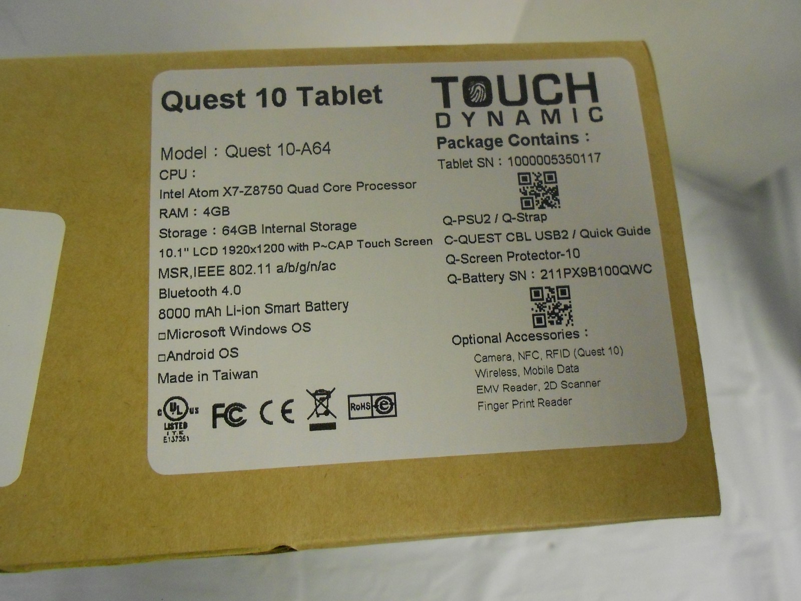 Touch Dynamic Quest 10-A64 Tablet 10" - 4 GB - 64 GB SSD - Windows 10 NEW