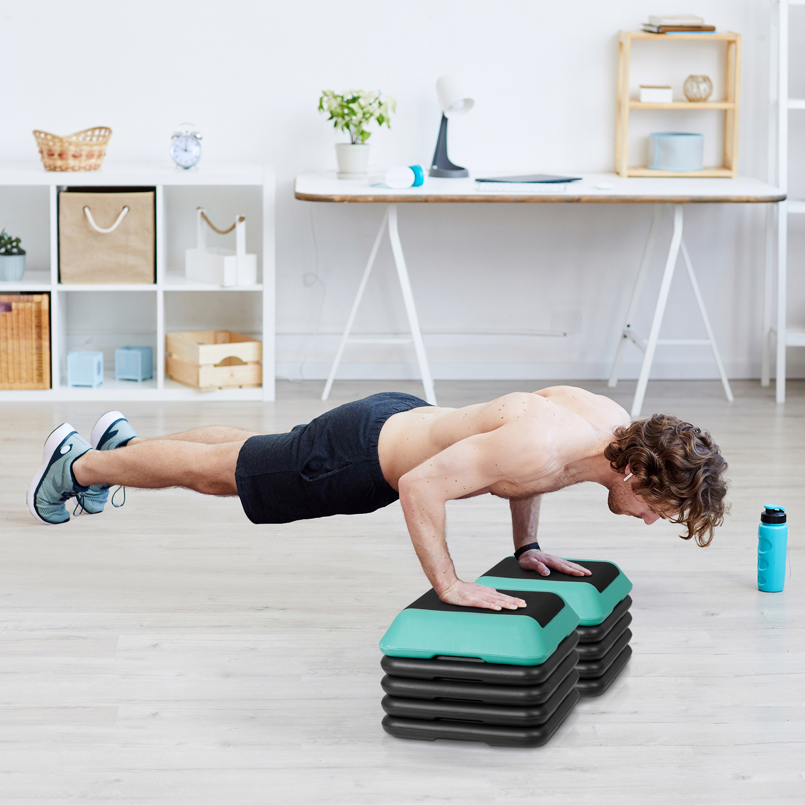 16"x16" Adjustable High Step Aerobic Platform with 4 Risers for Exercise Green