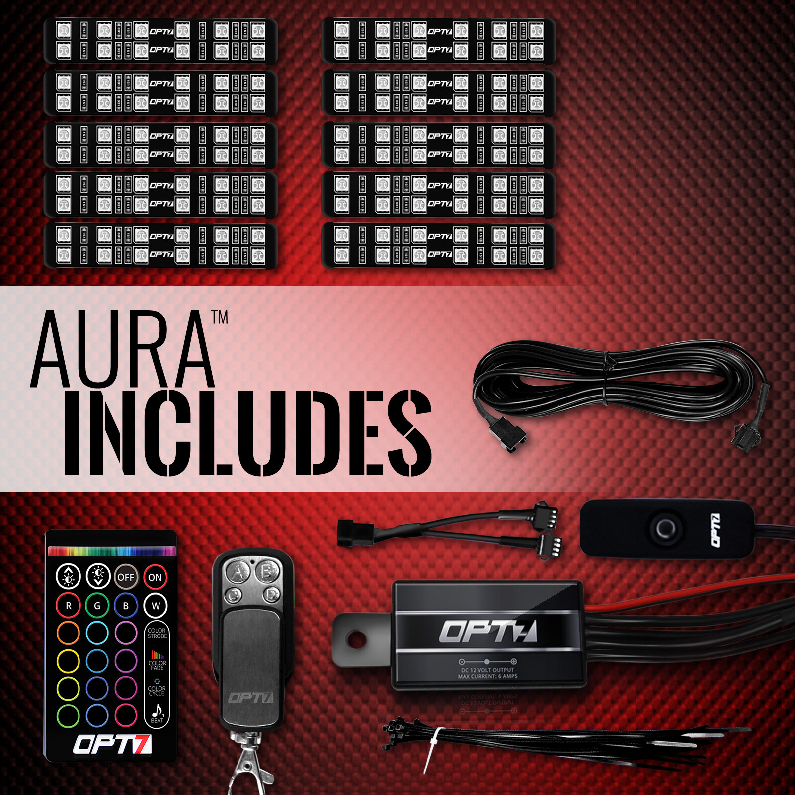 OPT7 Motorcycle LED Light Kit All-Color Underglow Neon Strip 10pc Double Cruise