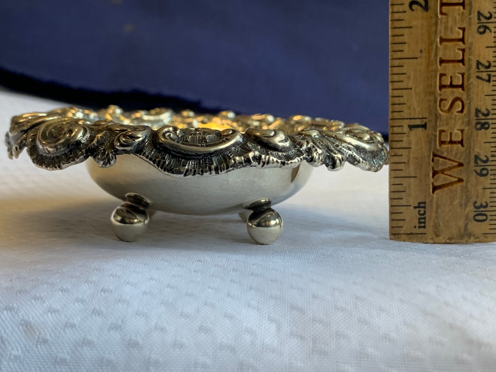Antique Sterling Silver Condiment Dish Master Salt Cellar 37.84g Floral Repousse