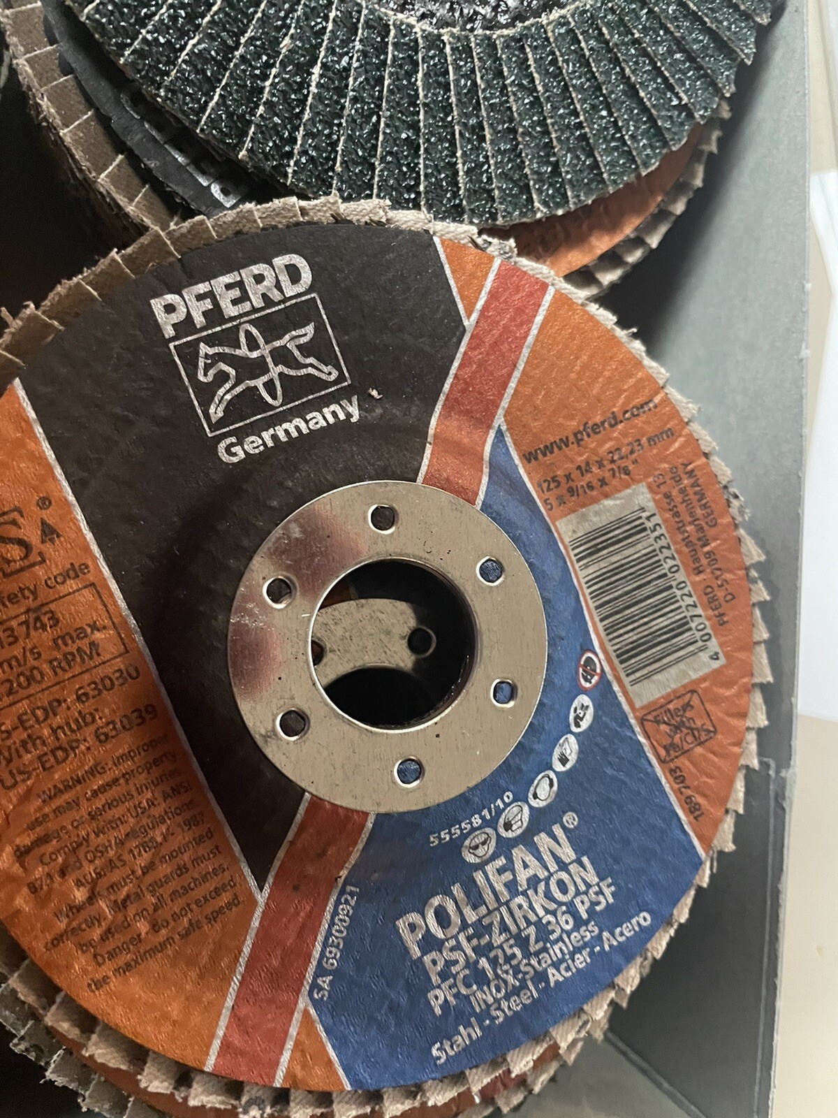 10 pack Pferd 63030 5" X 9/16x7/8 Polifan Flap Disc 36 grit psf zirkon