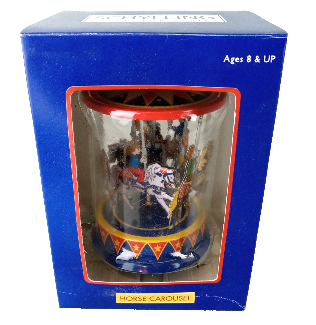 SCHYLLING Pull & Spin Tin Litho HORSE CAROUSEL Toy Mechanical NIB NEW